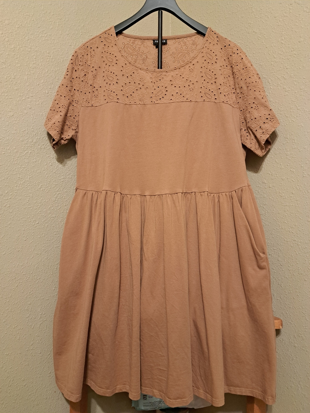 Torrid Tan Eyelet Yoke Casual Dress